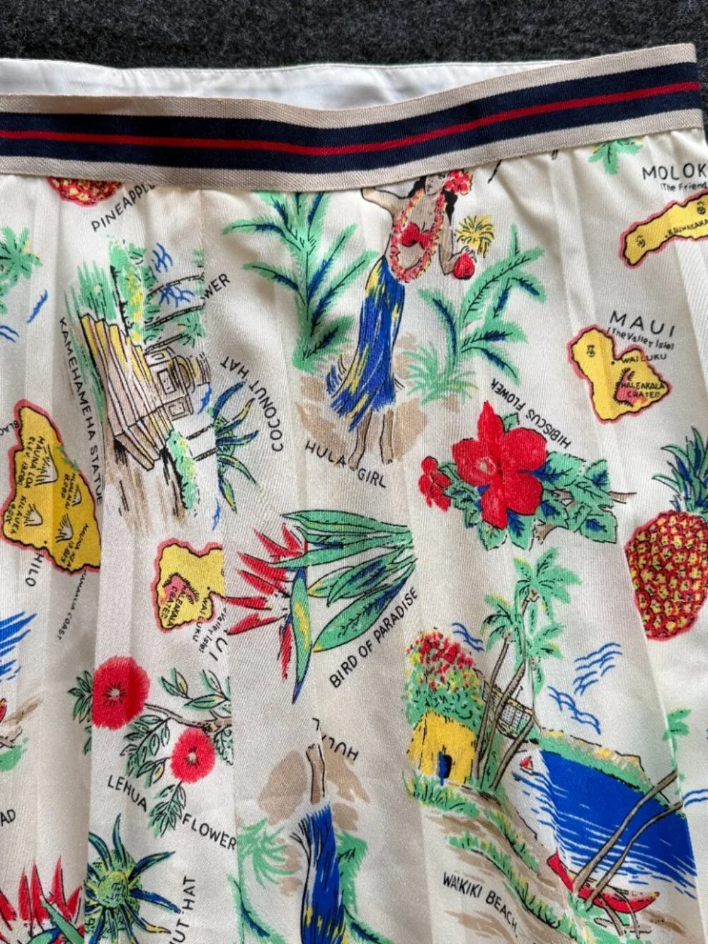 J.Crew Hawaiian Island Map Tropical Pleated Skirt Size 14